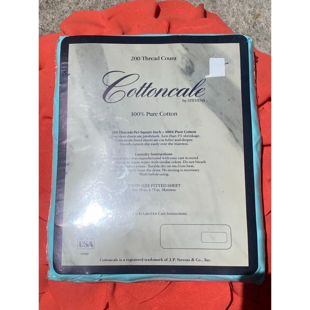 VTG JP Stevens 100% CottonCale No Iron Mint Color Twin Fitted Sheet 39"X75" NOS